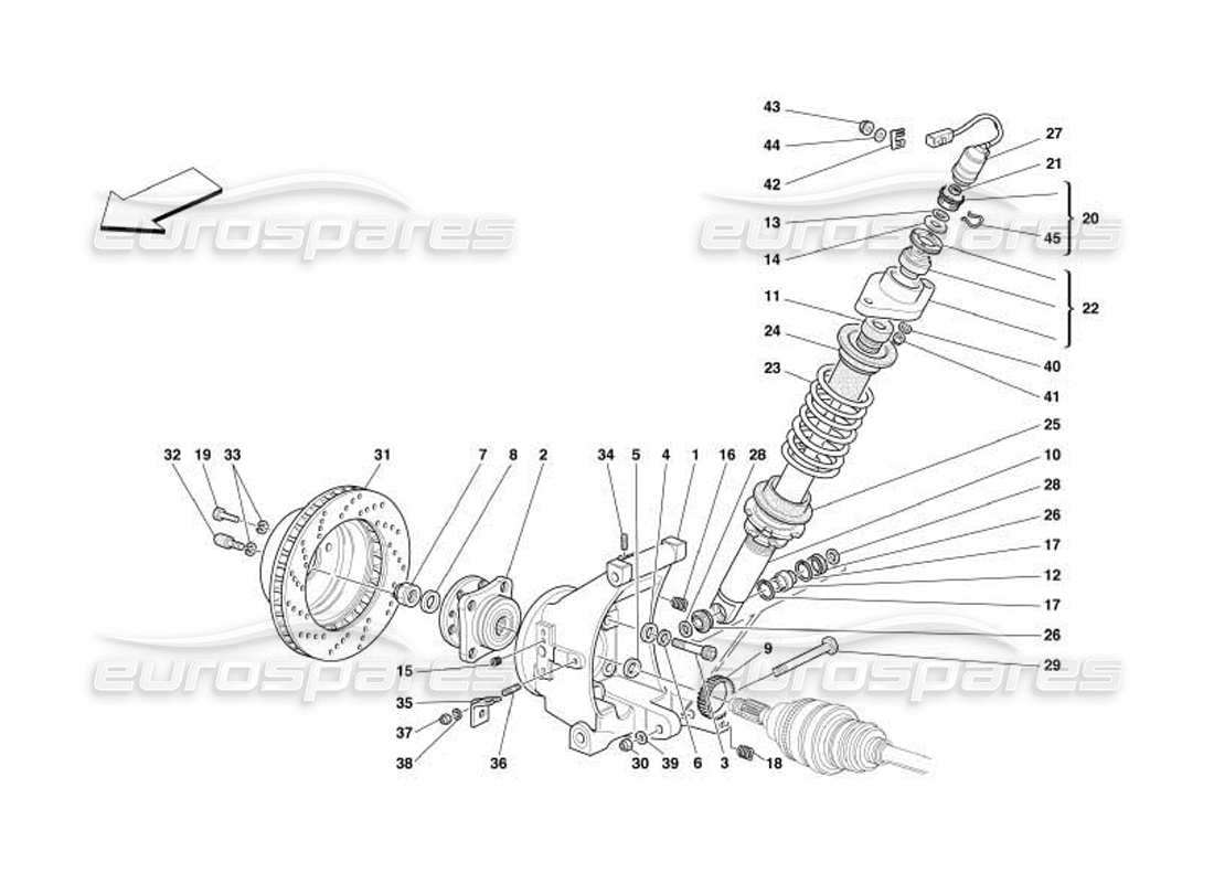 ferrari 550 barchetta hinterradaufhängung – stoßdämpfer und bremsscheibe teilediagramm