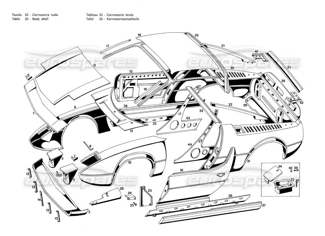 maserati merak 3.0 karosserie teilediagramm