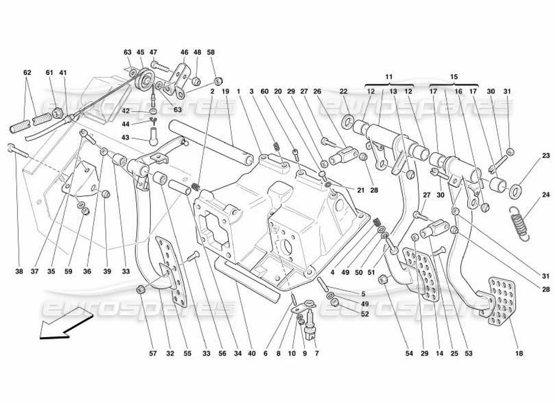 ferrari 550 barchetta teilediagramm für pedale und gaspedalsteuerung