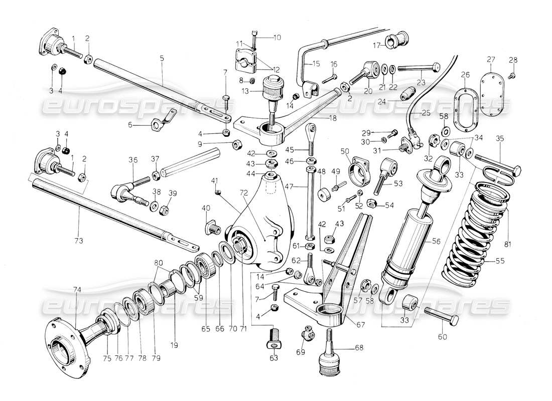 lamborghini countach 5000 qvi (1989) vordere aufhängung teilediagramm