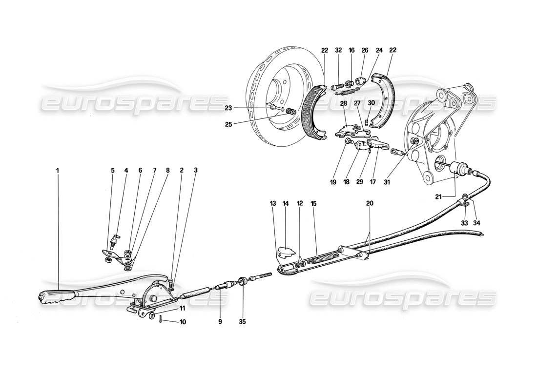 ferrari mondial 3.0 qv (1984) handbremssteuerung (gültig für rhd - für lhd ab fahrgestellnummer 43013) ersatzteildiagramm