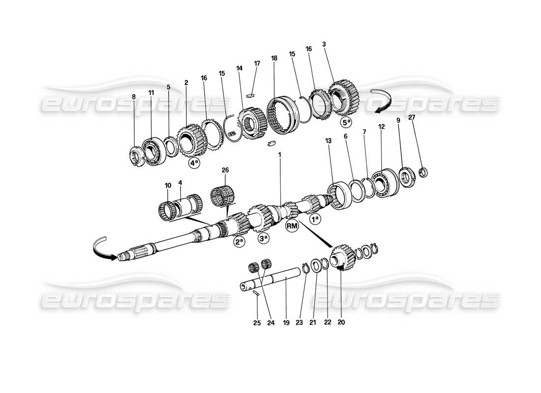 ferrari mondial 3.2 qv (1987) teilediagramm für hauptwellenzahnräder