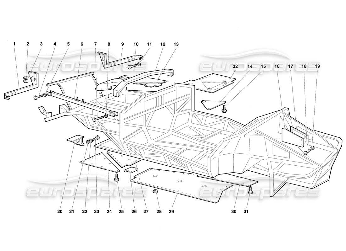 lamborghini diablo vt (1994) rahmenelemente teilediagramm