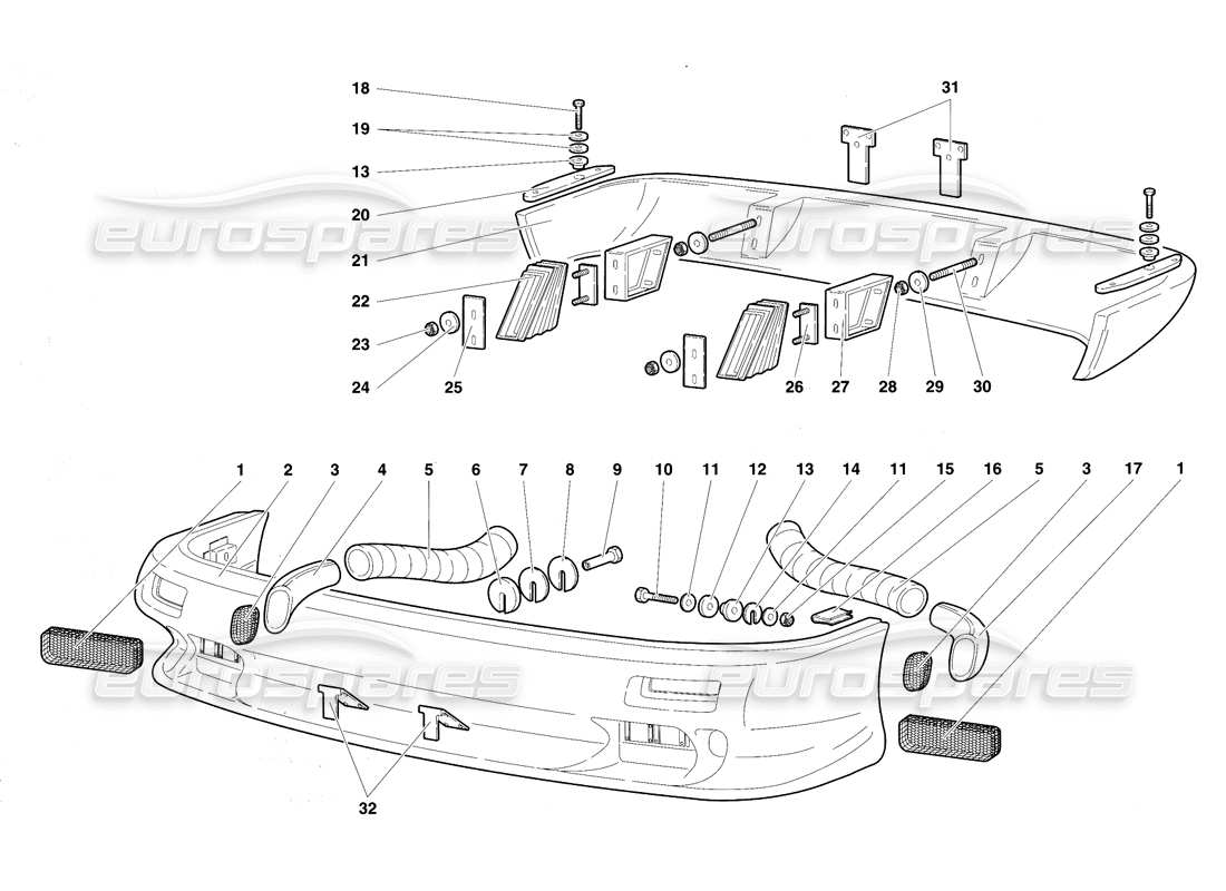 lamborghini diablo vt (1994) stoßstangen teilediagramm