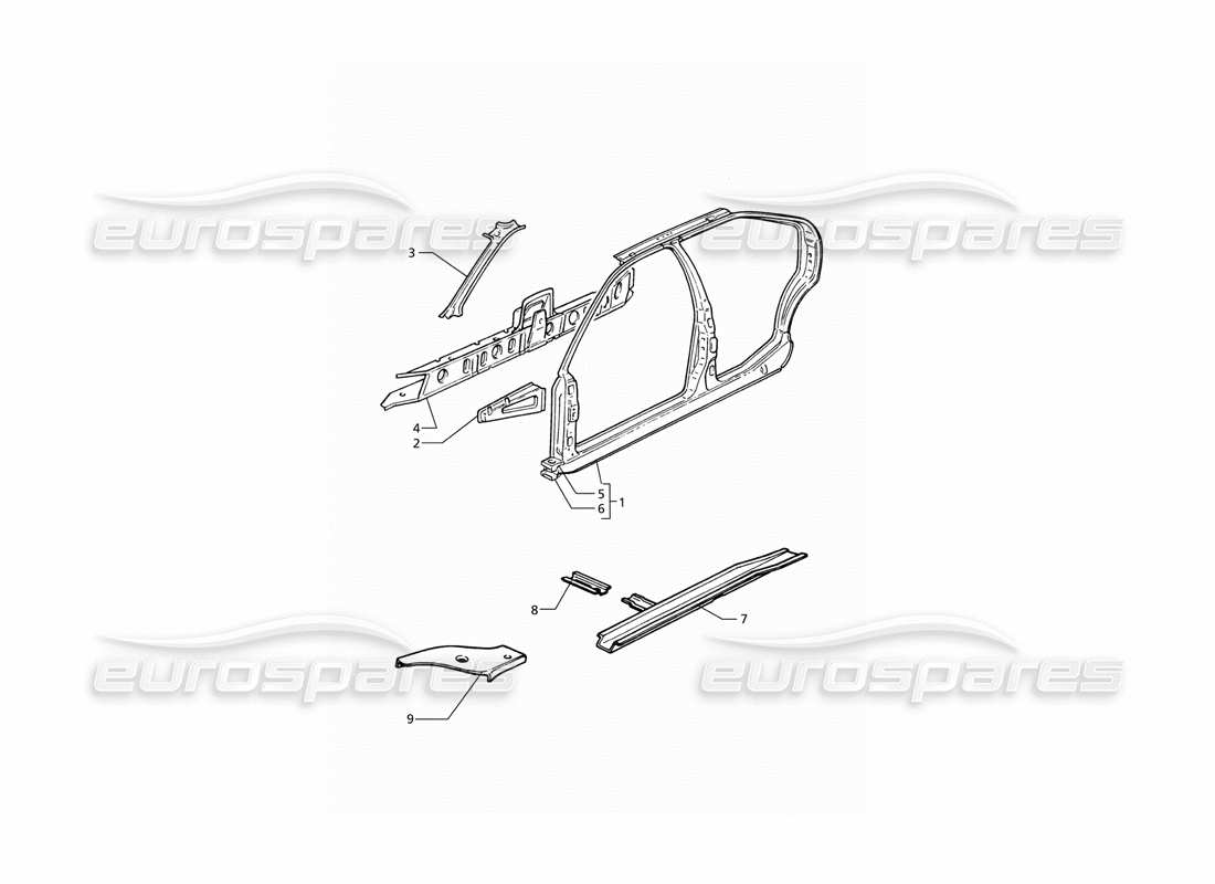 maserati qtp v8 (1998) karosserie: seitenteile teilediagramm