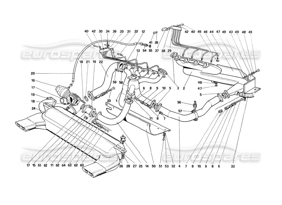 ferrari 208 turbo (1982) auspuffanlage teilediagramm