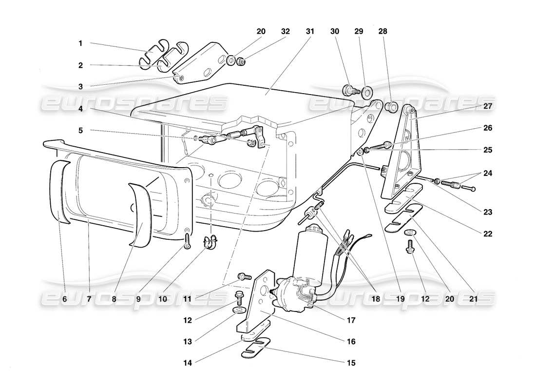 lamborghini diablo vt (1994) scheinwerfer-hebesystem teilediagramm