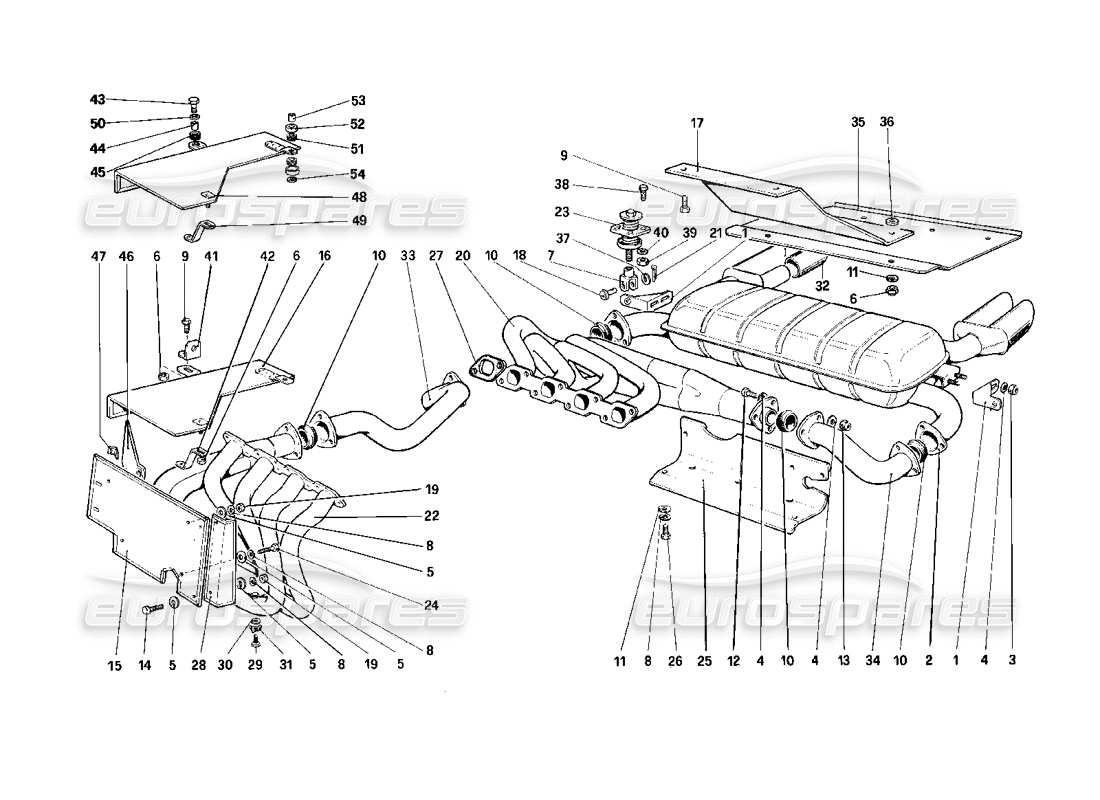 ferrari mondial 3.2 qv (1987) abgassystem (nicht für us- und sa-version) teilediagramm