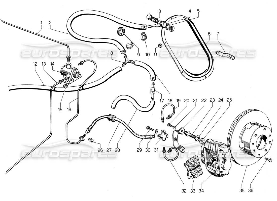 lamborghini urraco p300 teilediagramm für hinterradbremsen