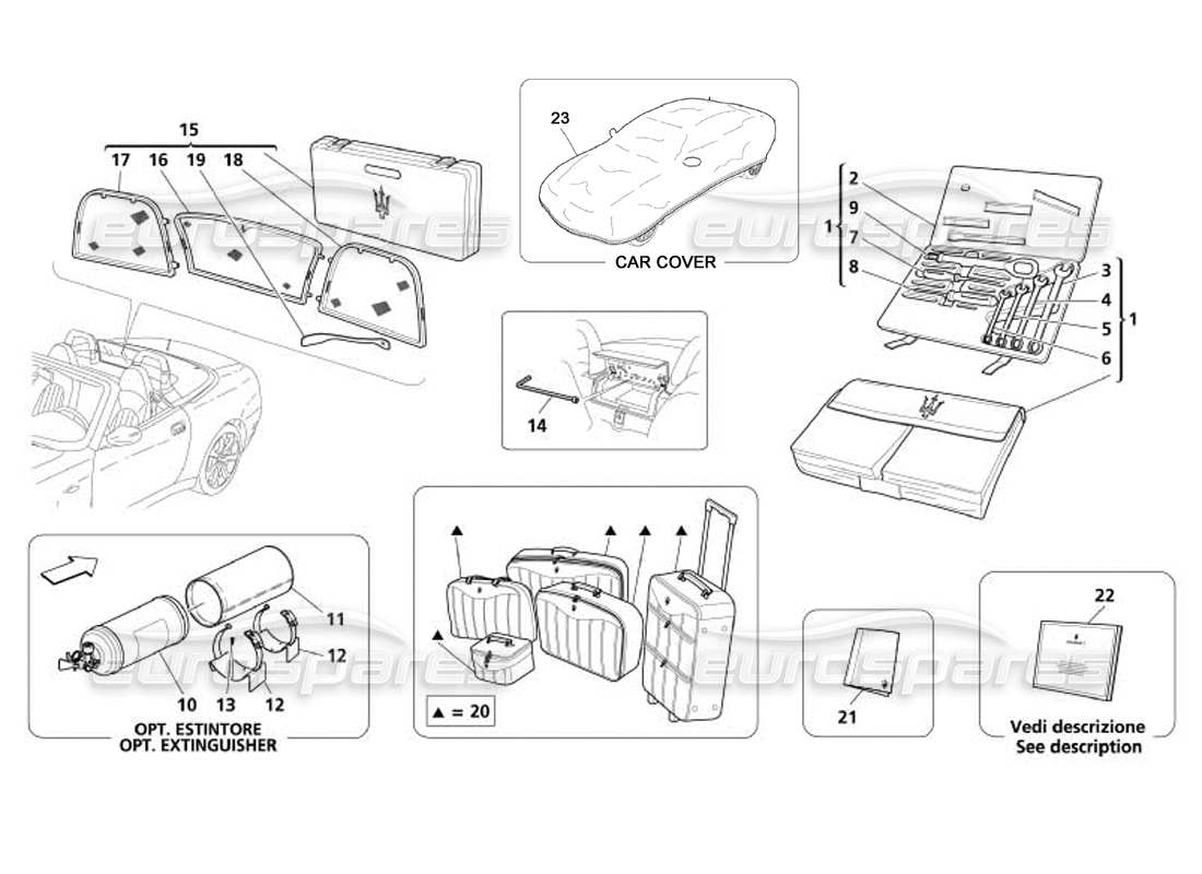 maserati 4200 spyder (2005) werkzeuge, ausrüstung und zubehör teilediagramm