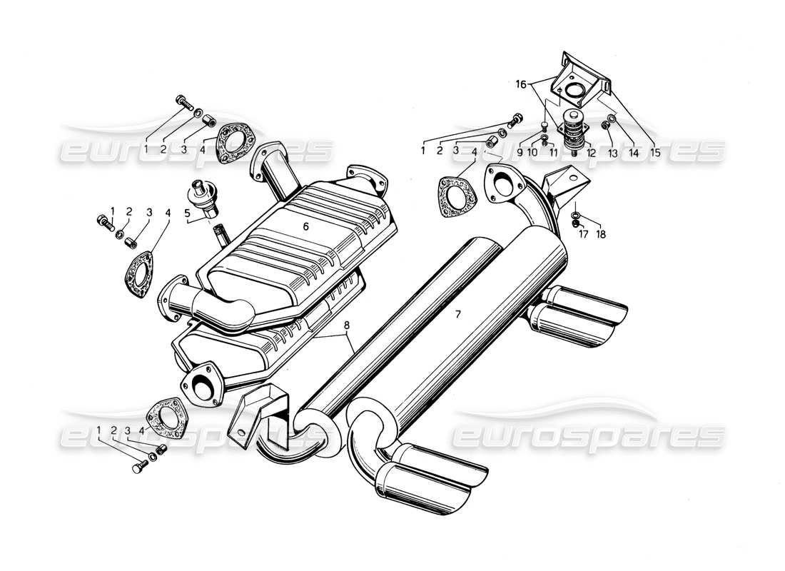 lamborghini countach 5000 qvi (1989) auspuffrohre - teilediagramm