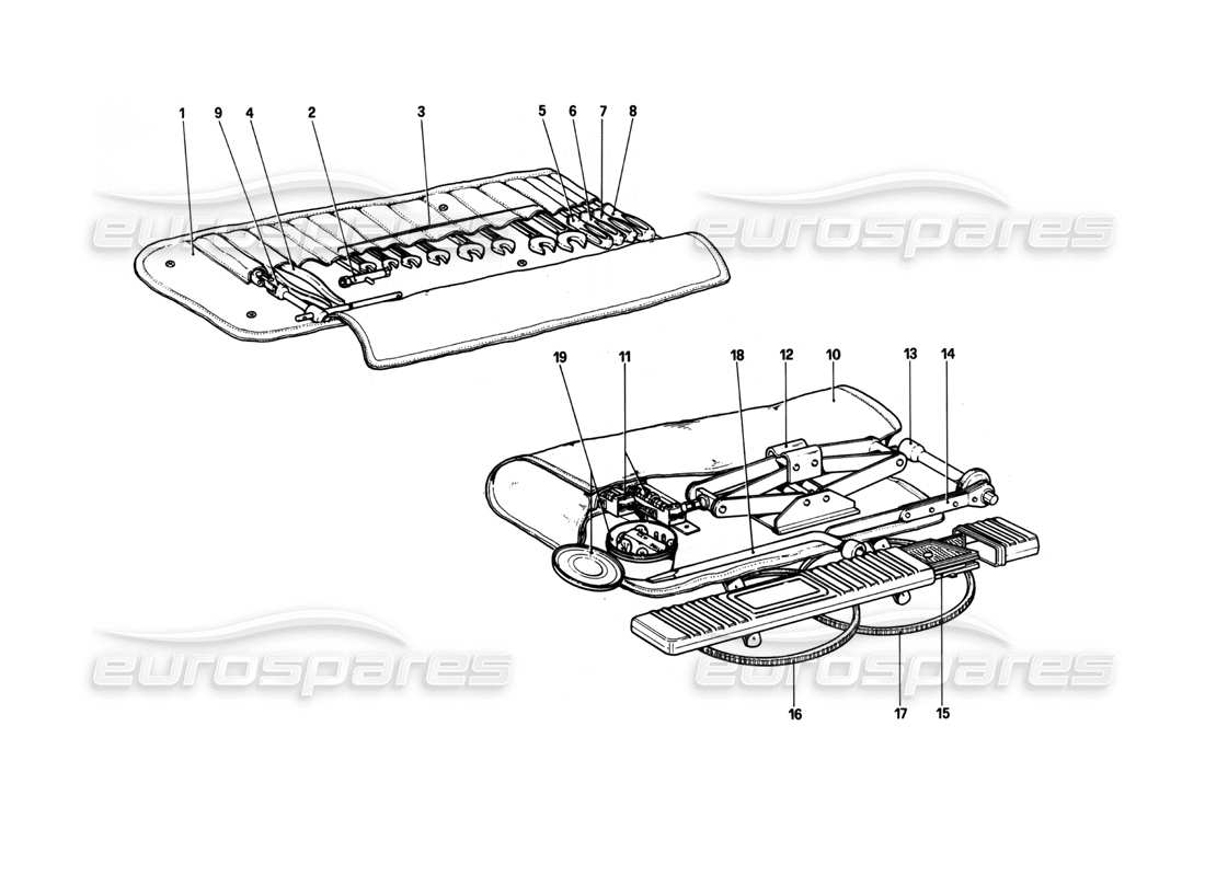 ferrari 208 turbo (1982) werkzeug - kit-teilediagramm