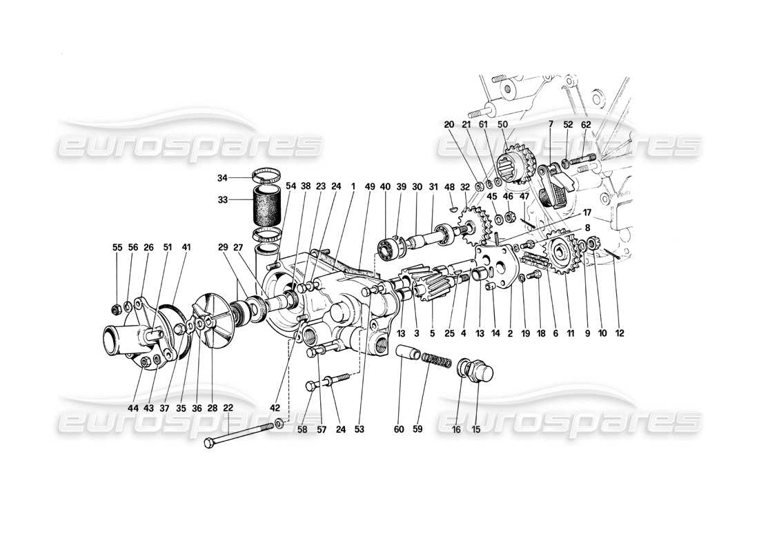 ferrari 412 (mechanical) teilediagramm für wasserpumpe und motorölpumpe