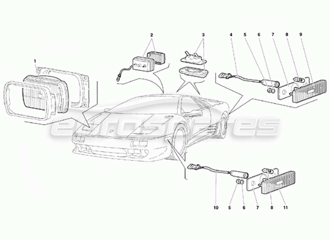 lamborghini diablo vt (1994) lichter (gültig für kanada-version - april 1994) teilediagramm