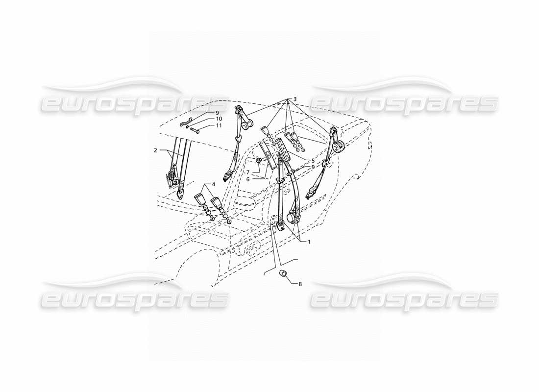 maserati qtp v6 (1996) sicherheitsgurte teilediagramm