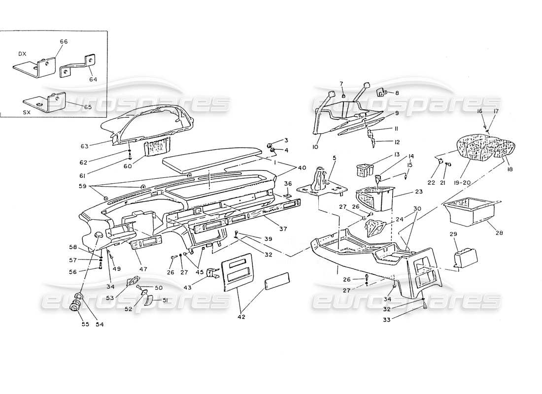 maserati ghibli 2.8 (non abs) teilediagramm für armaturenbrett und konsole