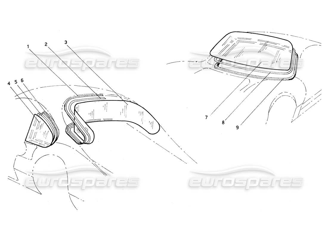 ferrari 206 gt dino (coachwork) teilediagramm für front- und heckscheiben