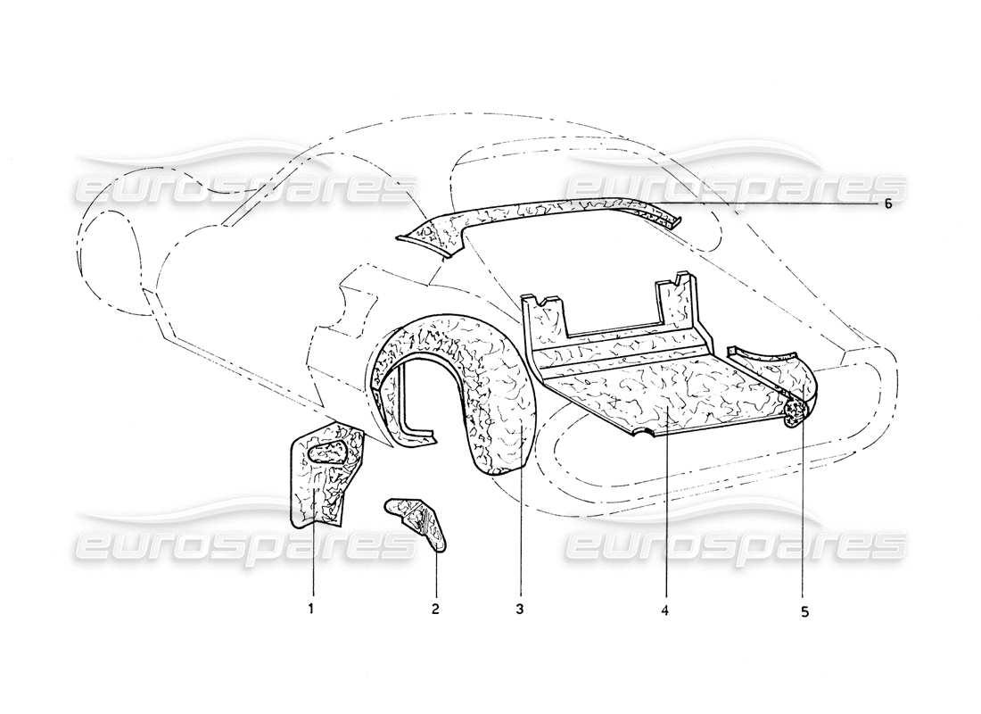 ferrari 206 gt dino (coachwork) teilediagramm für hintere innenverkleidungen und schutzbleche