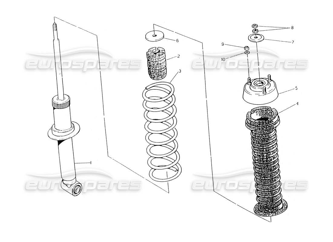maserati 418 / 4.24v / 430 teilediagramm des hinteren stoßdämpfers