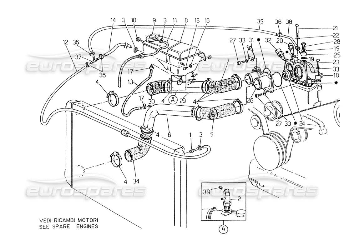 maserati 418 / 4.24v / 430 motorkühlung, 4v ersatzteildiagramm