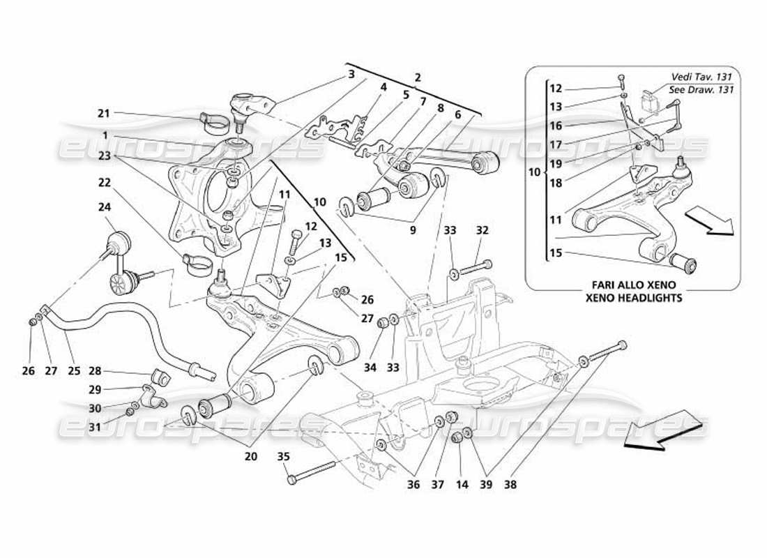 maserati 4200 coupe (2005) vorderradaufhängung - teilediagramm für querlenker und stabilisator
