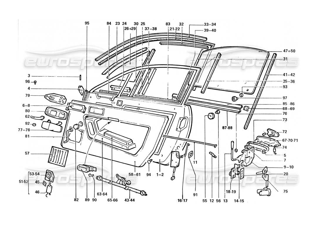 ferrari 412 (coachwork) teilediagramm für türen und befestigungen
