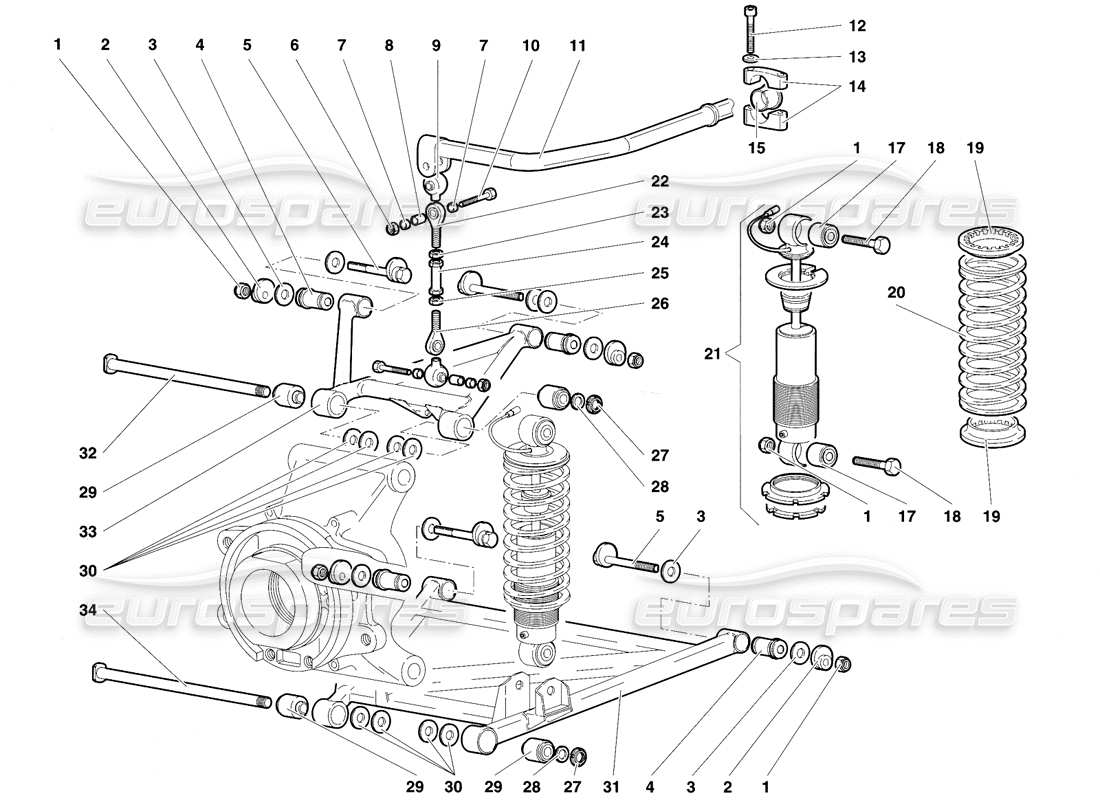 lamborghini diablo vt (1994) hinterradaufhängung teilediagramm