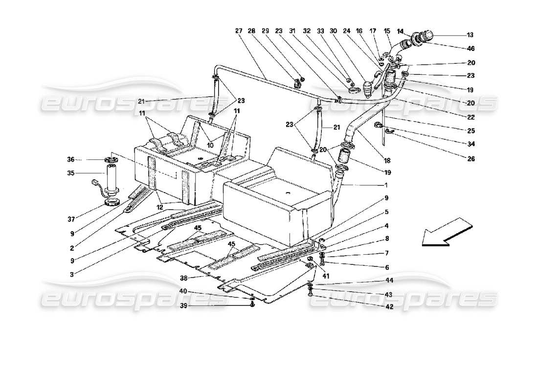 ferrari mondial 3.4 t coupe/cabrio tank- und kraftstoffentlüftungssysteme - coupé - nicht für fahrzeuge mit katalysator teilediagramm