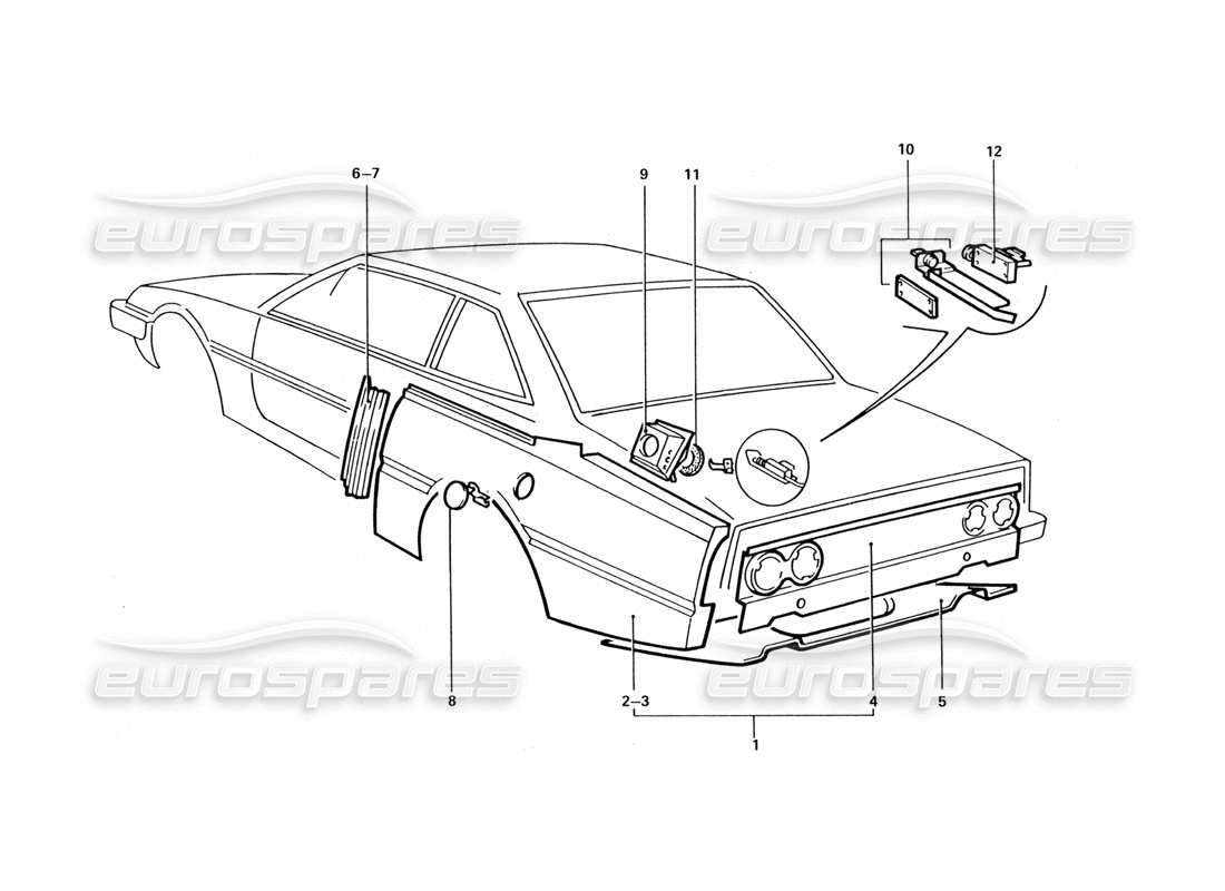 ferrari 412 (coachwork) teilediagramm für heckverkleidungen