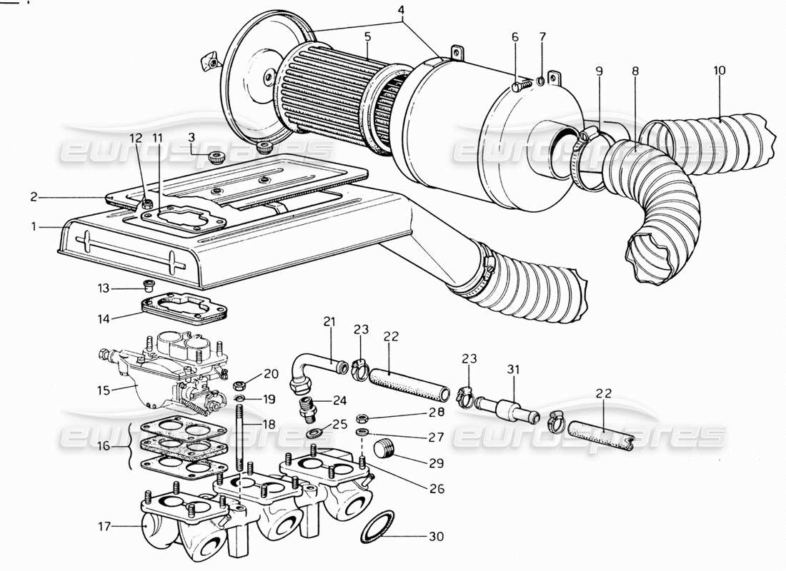 ferrari 206 gt dino (1969) teilediagramm für luftfilter und verteiler