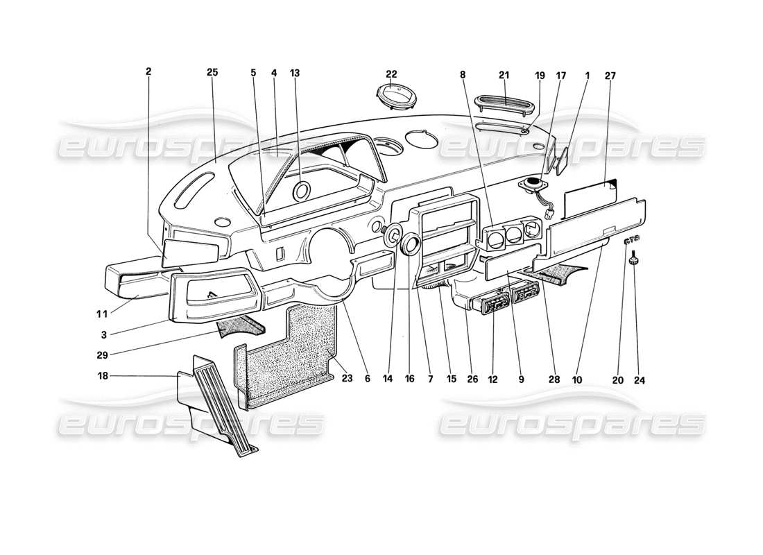 ferrari 328 (1988) instrumententafel (bis fahrzeugnummer 71595) teilediagramm