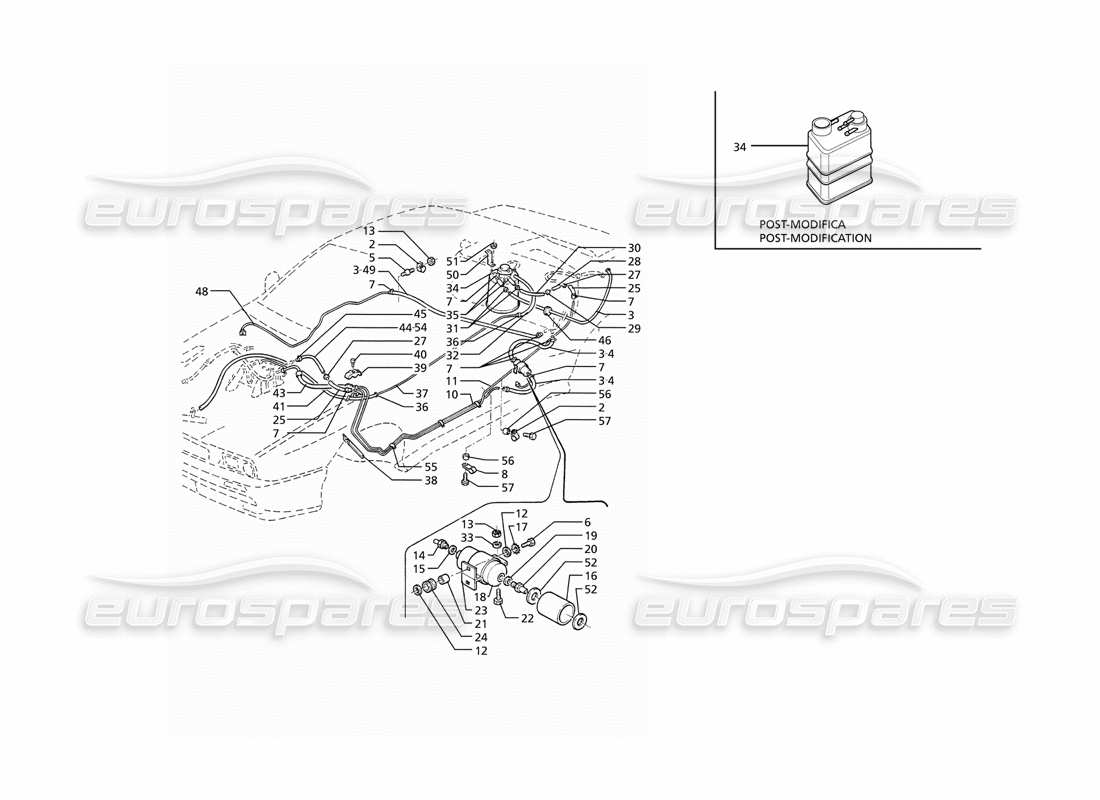 maserati ghibli 2.8 (abs) teilediagramm für das verdunstungsdampf-rückgewinnungssystem und die kraftstoffleitungen