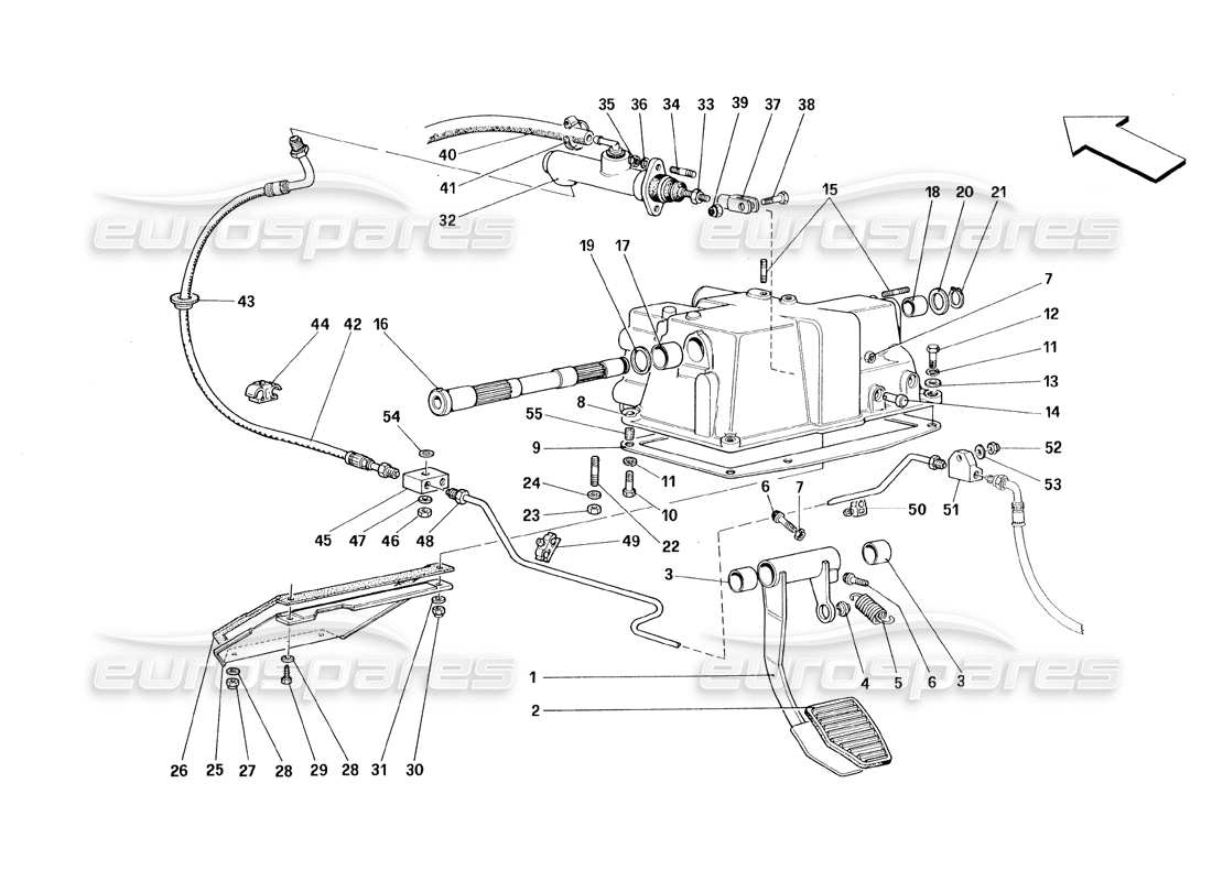 ferrari 348 (1993) tb / ts teilediagramm der kupplungsausrücksteuerung
