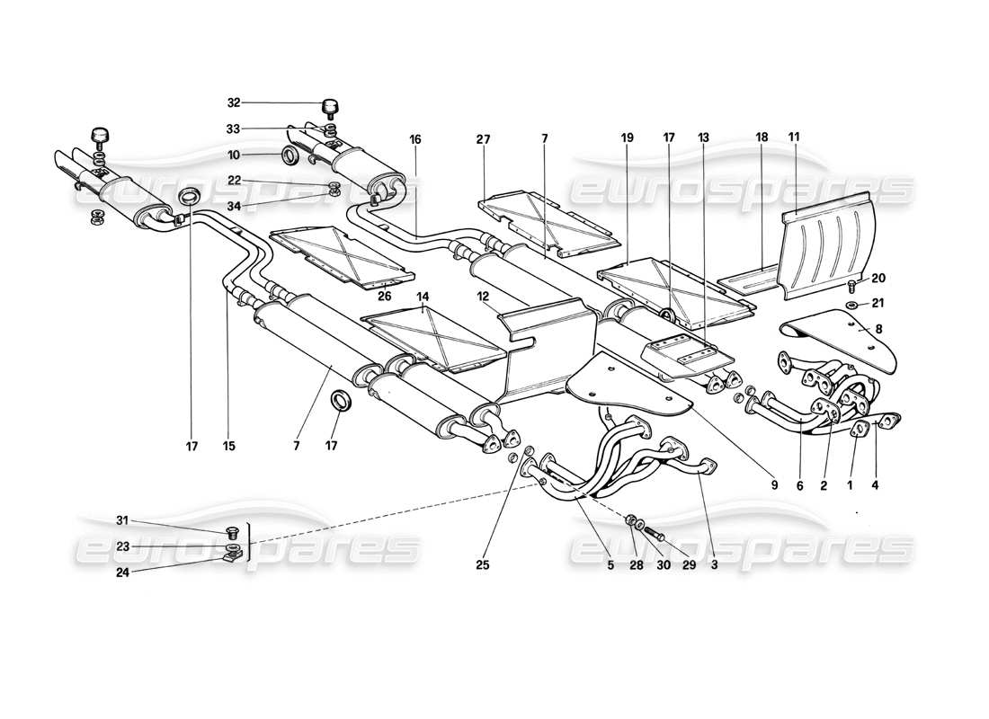 ferrari 412 (mechanical) abgassystem teilediagramm