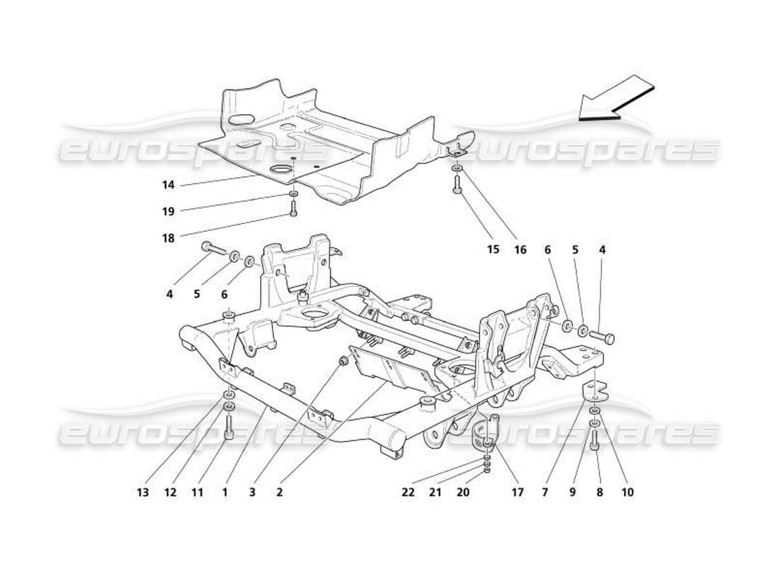 maserati 4200 coupe (2005) teilediagramm für vorderen unterrahmen und untermotorschutz