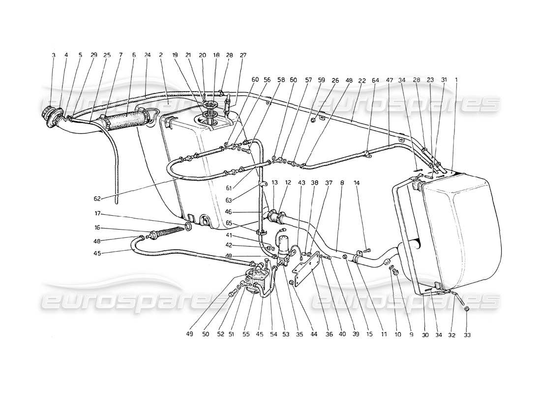 ferrari 208 gt4 dino (1975) kraftstoffsystem teilediagramm