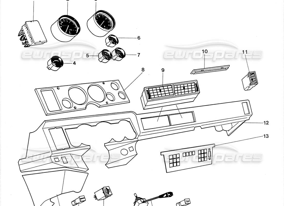 lamborghini lm002 (1988) armaturenbrett und instrumente teilediagramm