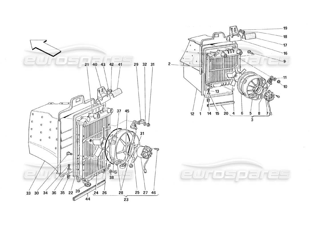 ferrari 348 (1993) tb / ts teilediagramm für kühlsystemkühler