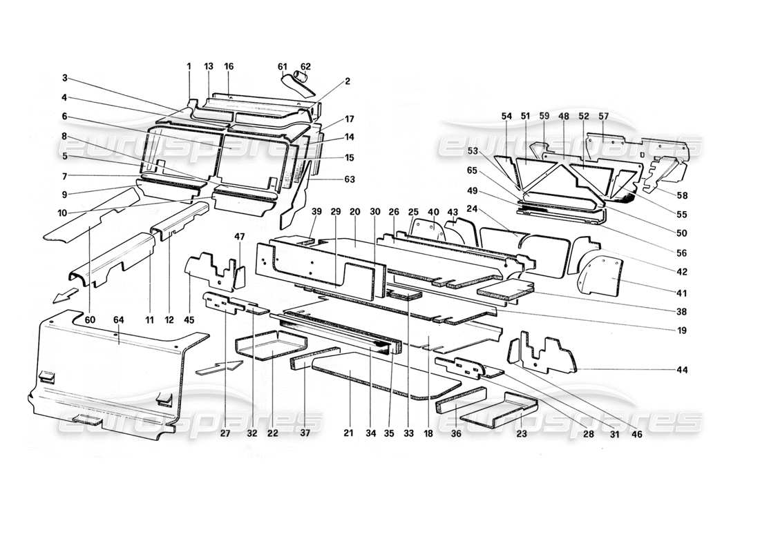ferrari 328 (1988) gepäck- und fahrgastraumisolierung (für us - aus - sa - j) teilediagramm