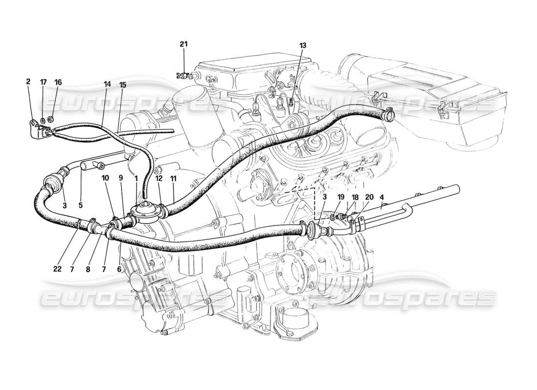 ferrari 328 (1988) lufteinspritzung (für usa und ch88-version) teilediagramm