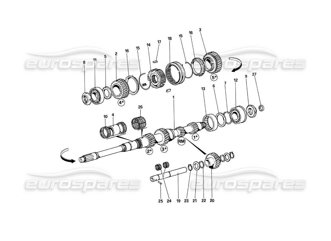ferrari 308 quattrovalvole (1985) teilediagramm für hauptwellenzahnräder