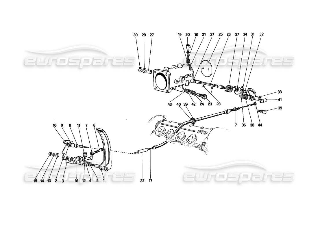 ferrari 308 quattrovalvole (1985) teilediagramm für drosselklappengehäuse und -gestänge