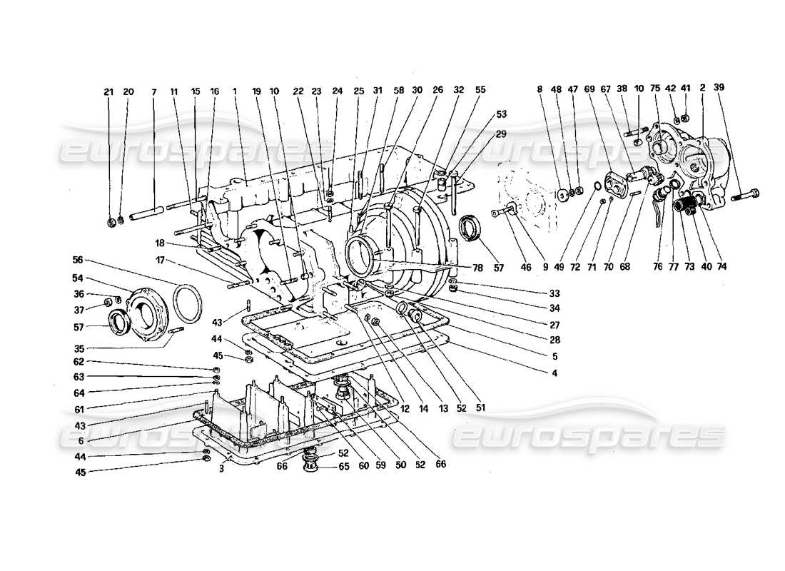 ferrari 308 quattrovalvole (1985) getriebe - differentialgehäuse und ölwanne - teilediagramm