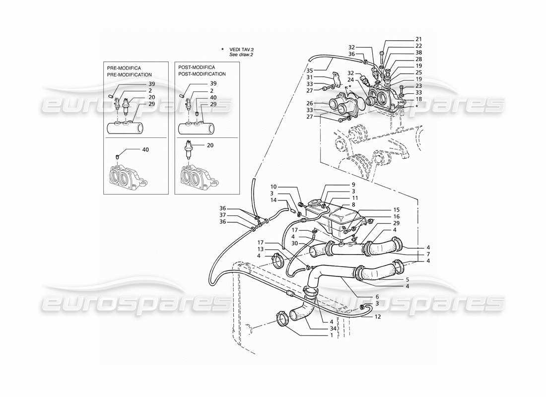 maserati ghibli 2.8 (abs) teilediagramm für motorkühlrohre und thermostat