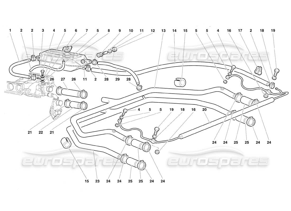 lamborghini diablo vt (1994) wasserkühlsystem teilediagramm