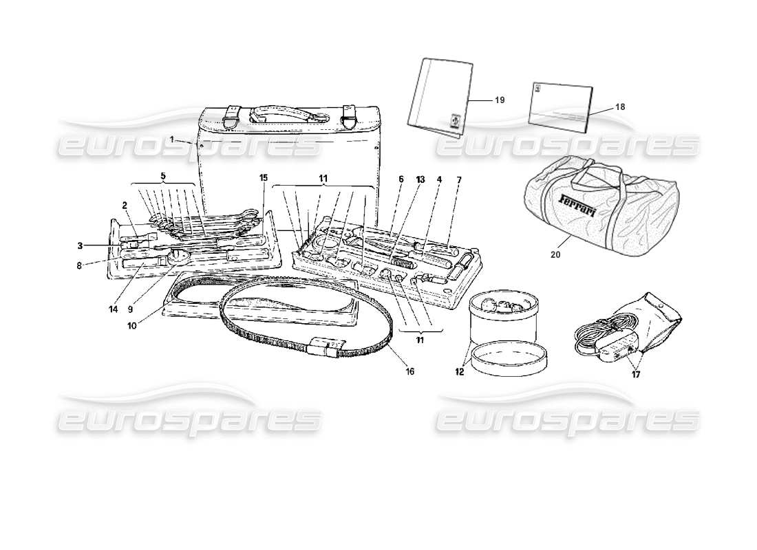 ferrari 512 tr werkzeugsatz - ausrüstung und zubehör - teilediagramm