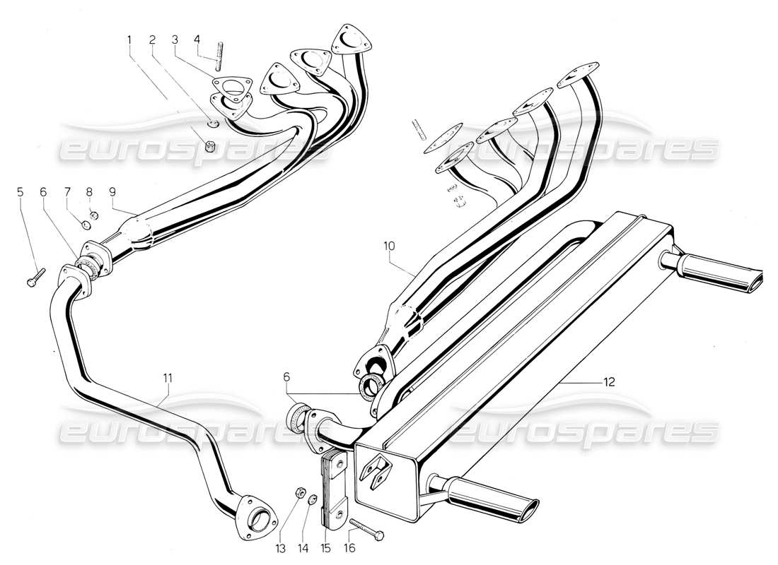 lamborghini jalpa 3.5 (1984) teilediagramm für auspuffrohre