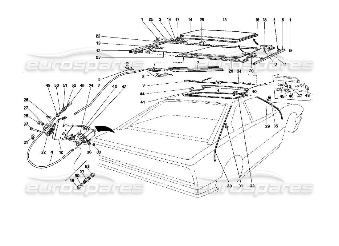 ferrari mondial 3.4 t coupe/cabrio schiebedach – coupé teilediagramm