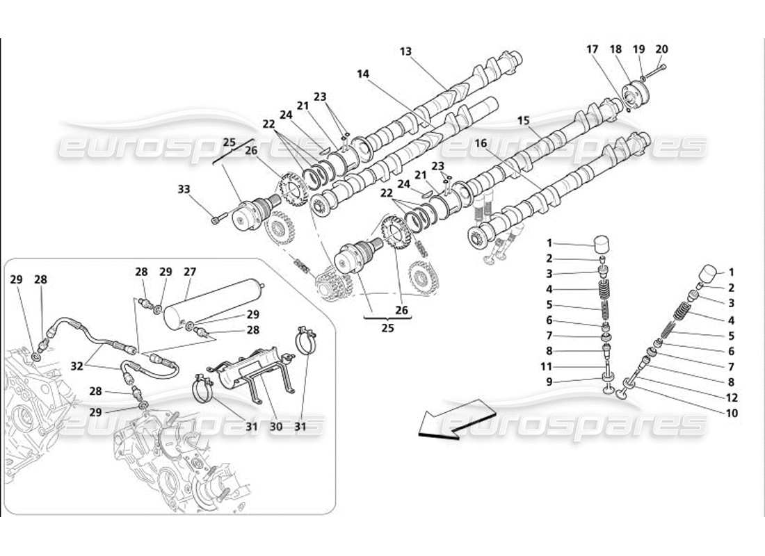 maserati 4200 coupe (2005) timing - stößel-teilediagramm