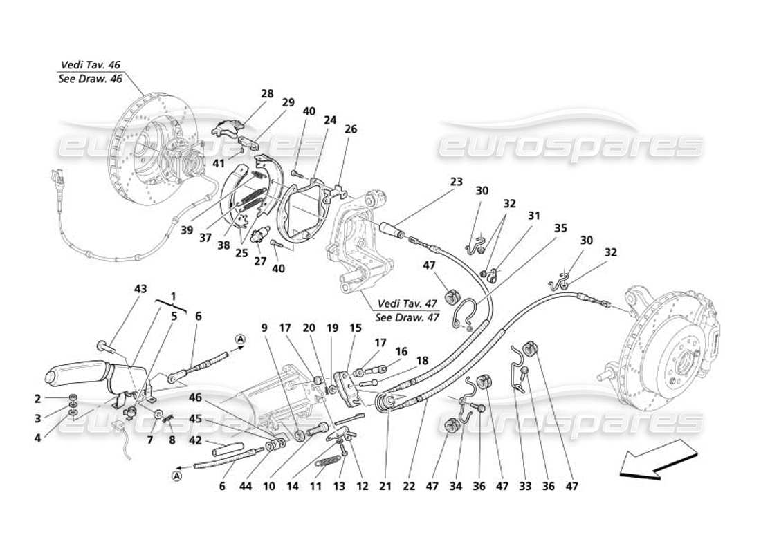 maserati 4200 spyder (2005) teilediagramm der handbremssteuerung